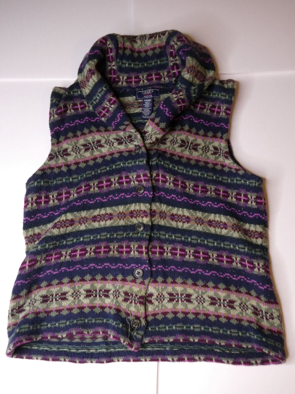 CHAPS button-front sweater vest, petite medium